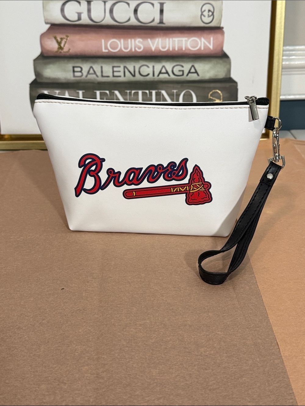 Braves White Wristlet Pouch